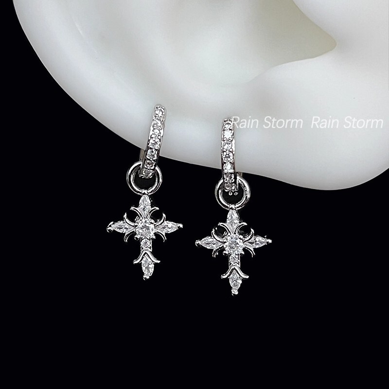 Sparkling Full Diamond Iris Cross Earrings Niche Design Earrings Versatile Stacking Earrings Sparkling Full Diamond Iris Cross Earrings Niche Design Earrings Versatile Stacking Earrings