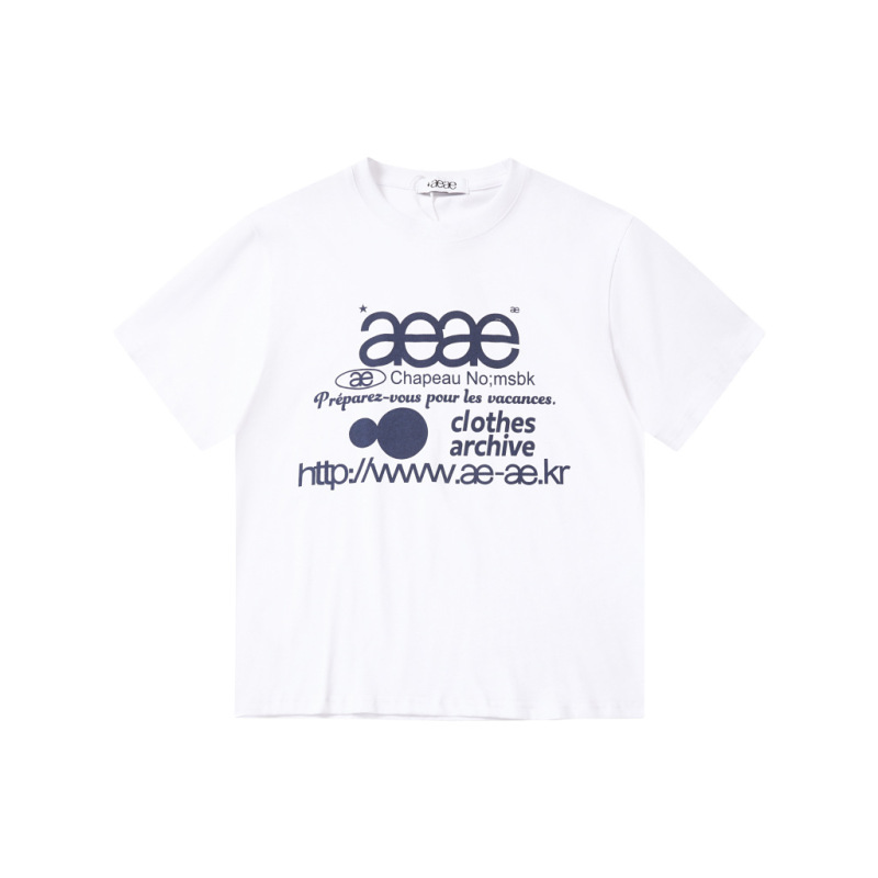 韓国ニッチaeae25夏ロゴウェブロゴレタードロップショルダーラウンドネックルーズカジュアル半袖Tシャツ|undefined