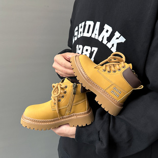 2025 Autumn/Winter Children's Martin Boots British Style Classic Little Yellow Boots High-Top Single Boots Boys and Girls Motorcycle Leather Boots