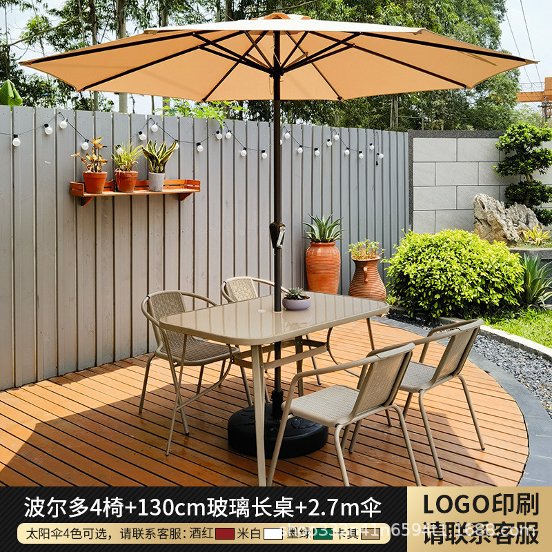 테이블, 의자 및 우산 조합 [4 샴페인 Bordeaux_130cm 유리 긴 테이블]]