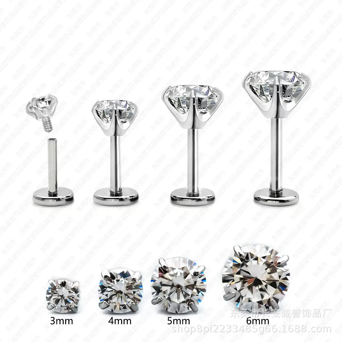 钛钢锆石唇钉耳钉穿刺饰品畅销亚马逊速卖通耳饰唇饰男，女通用