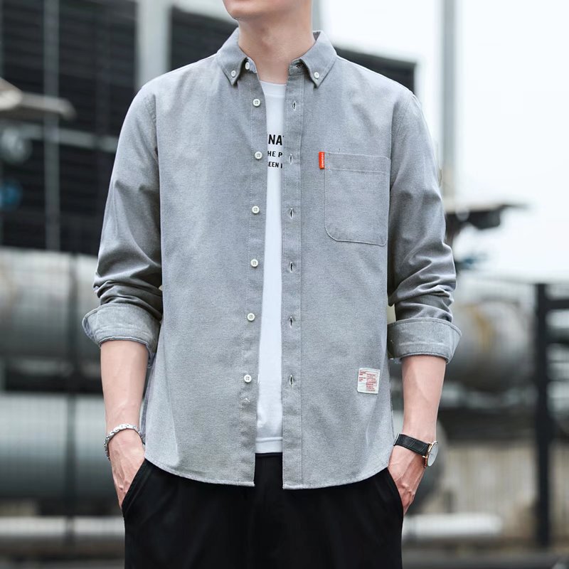 2025 Spring and Autumn New Men's Casual Business Shirts Trendy Casual Slim Fit Retro Solid Color Long Sleeve Men's Shirts