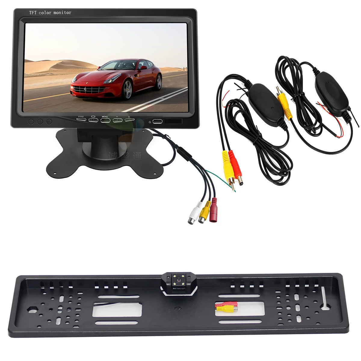 Трансграничный 7-дюймовый автомобильный монитор с реверсивным изображением 800*480 HD водонепроницаемый беспроводной Европейский кадр рамка номерного знака камера