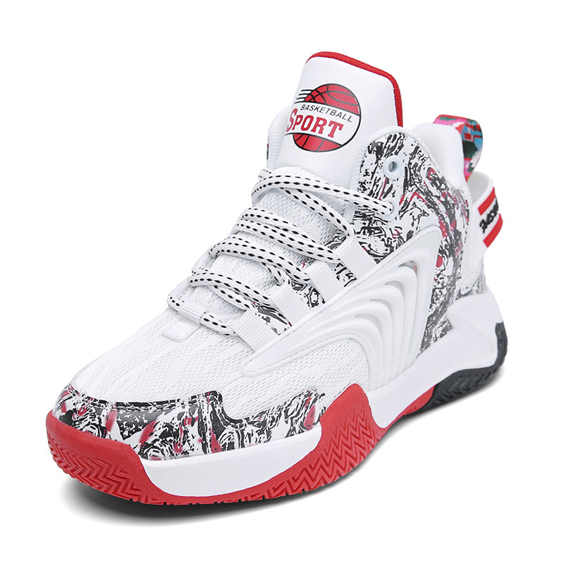 Męskie dziecięce buty do koszykówki jesień zima wysoki krój skóra powierzchnia, kolorowe graffiti, chłopięce buty treningowe, podstawowe i_voghion.com