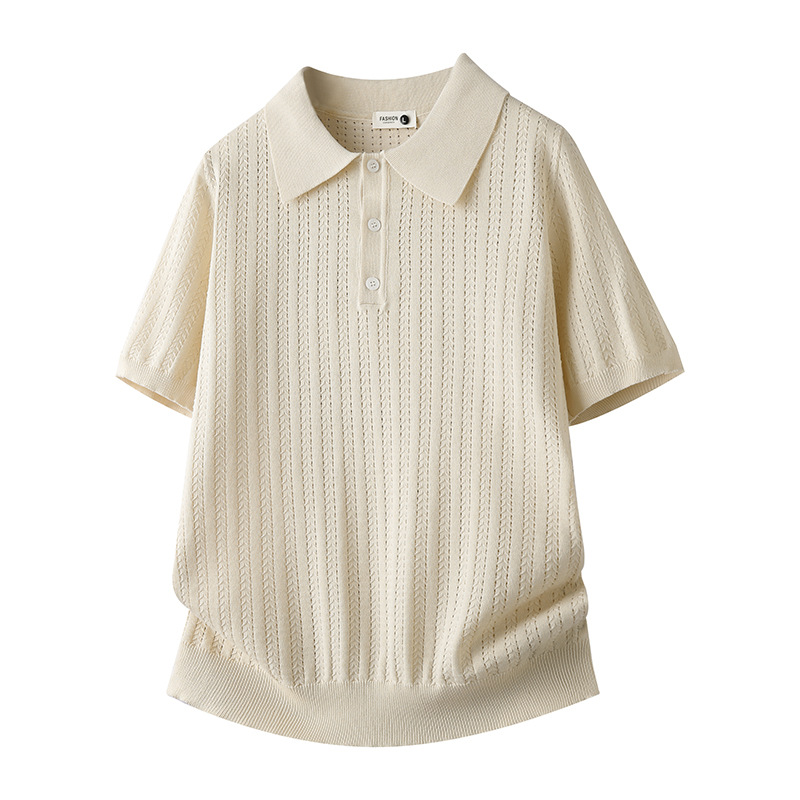 Polo camiseta de punto camiseta de manga corta camiseta de hombre con solapa viejo estilo de negocios texturas de hielo verano fábrica transfronteriza al por mayor