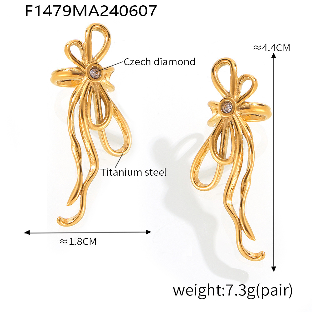 10g Weight PVD Coated Real Gold Plated Bow Knot Titanium Steel IG Style Simple Style Waterproof Non Tarnish Ear Cuffs