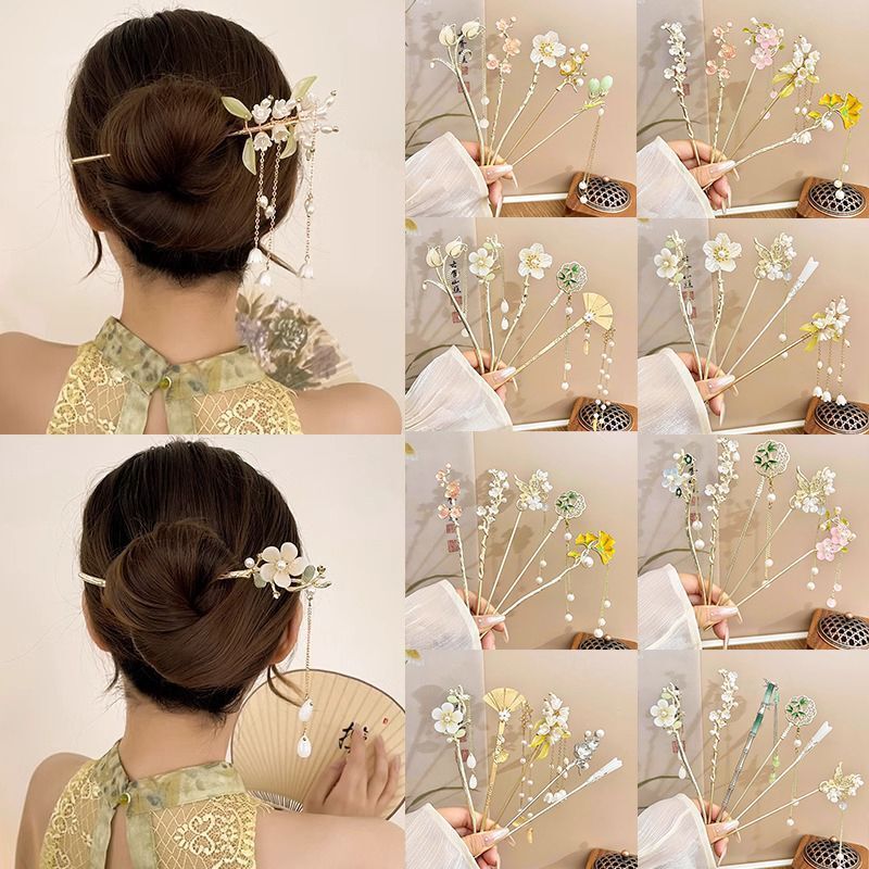 新しい中国風の合金の花のヘアピン、古代スタイルのヘアピン、ハイエンドの軽い高級タッセルヘアピン、ヘアアクセサリー卸売|undefined