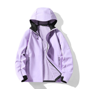 Soft Shell Jacket Women's Autumn and Winter Outdoor Windproof Casual Jacket Hooded Mountain Climbing Sports Jacket Soft Shell Jacket Cross-border