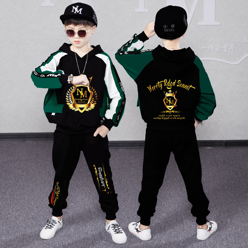 Boys' Autumn 2023 New Chinese and Korean Long sleeved Color Block Hooded Sweater for Children's Sports_voghion.com
