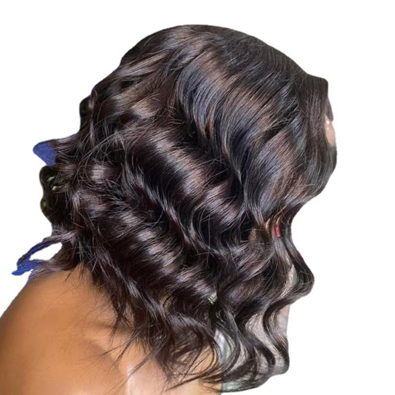 人毛ウィッグヨーロッパとアメリカのかつら女性のショートカーリーヘアミドルウェーブカーリーシミュレーション化学繊維フルヘッドウィッグ|undefined