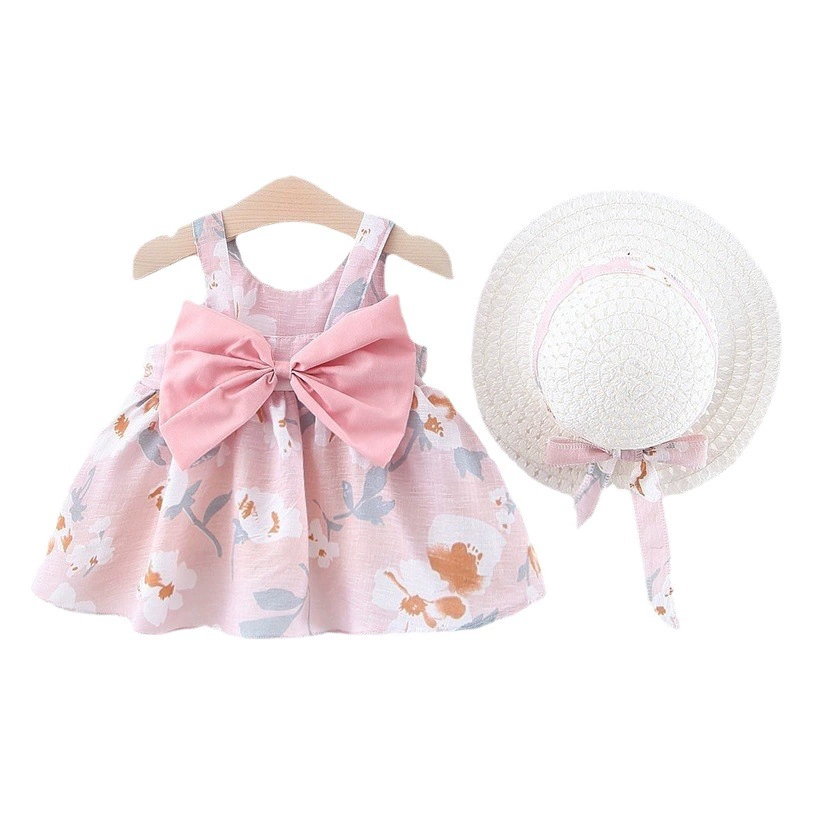 A749 новое летнее платье для маленьких девочек платье-жилет платье принцессы 1234 лет на груди платье с большим бантом и цветком со шляпой