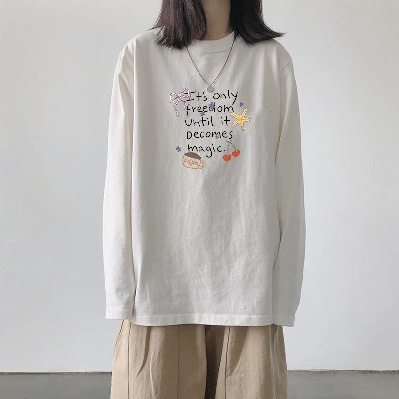 White long-sleeve t-shirt for women 2026 spring/autumn sweatshirt layered with white inner top, casual loose-fitting autumn base shirt White long-sleeve t-shirt for women 2026 spring/autumn sweatshirt layered with white inner top, casual loose-fitting autumn base shirt