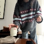 宽松撞色新款圆领毛衣