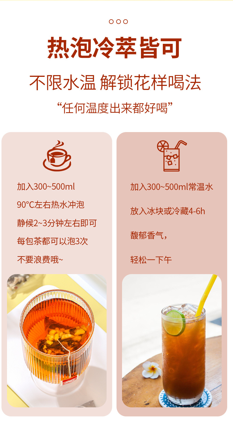 Lemon Black Tea Triangle Bags (Zhengshan Souchong with Lemon) — Cold-Brew Blend, 3g × 20 Sachets in use