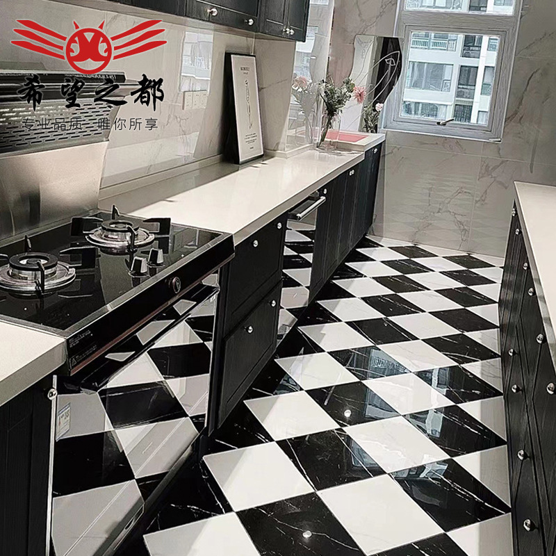 Black and White Plaid Floor Tiles Checkerboard Characteristic Kitchen Non-Slip Floor Tiles Bathroom Bathroom Aisle Bathroom Floor Tiles
