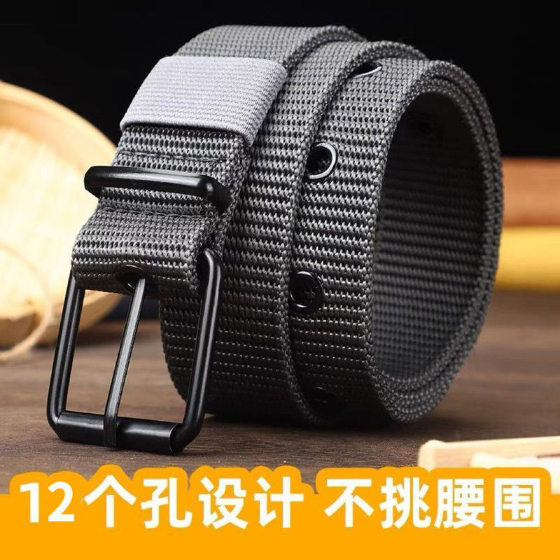 ロング軍事訓練キャンバスベルトメンズベルト学生ジーンズベルト卸売多孔質ピンバックルベルト男性用|undefined