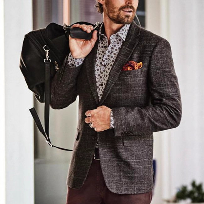 Cross-Border Foreign Trade Single-Breasted Striped Plaid Blazer Men's Casual Slim Suit Top Men