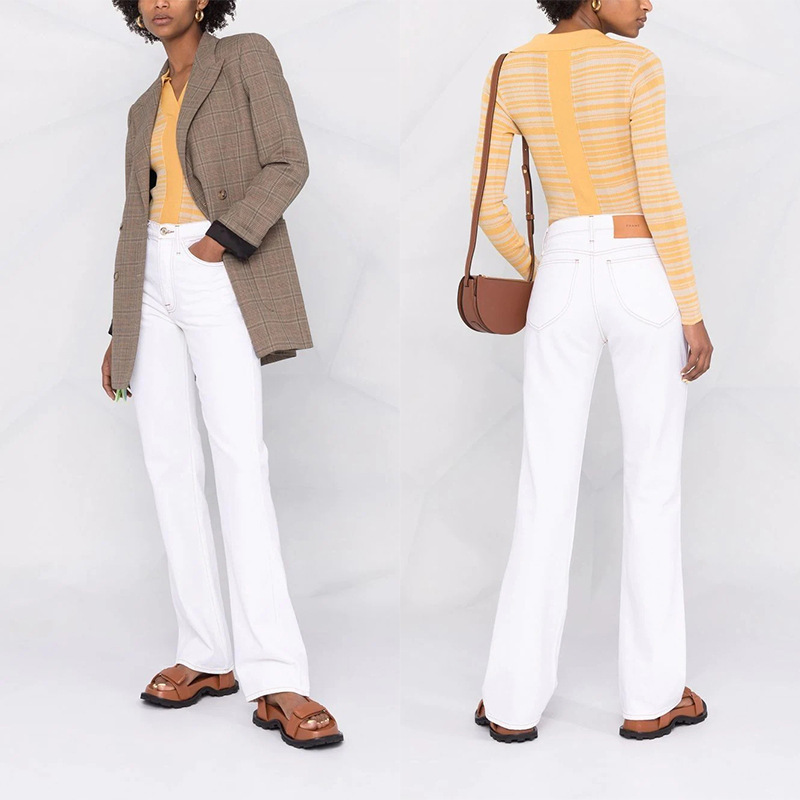 Spring New Style Fr Non-Leg-Shaped White Loose Straight Pants Slimming Look Leg-Showing Straight High-Waisted Pants Jeans for Women