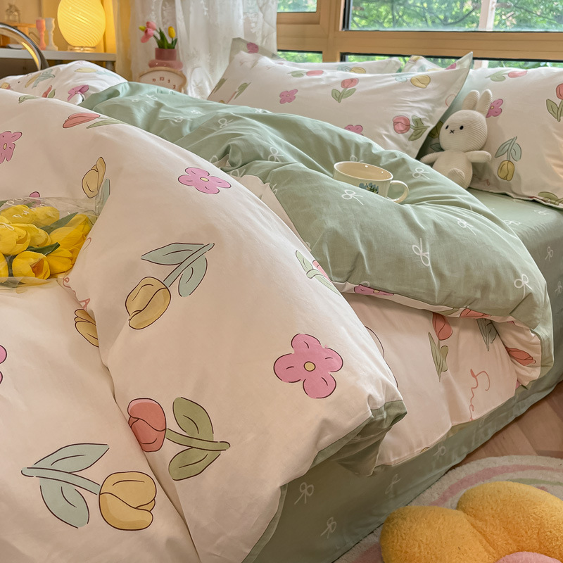 100 algodón cuatro piezas cubierta de cama 2025 nuevo dormitorio de estudiantes sábanas de tres piezas cubierta de cama