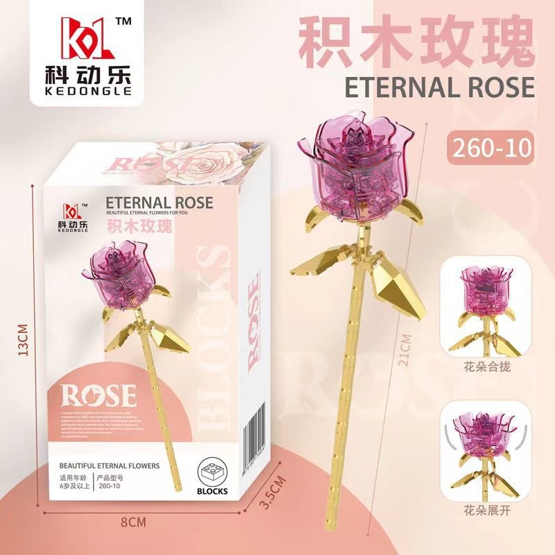 Compatible transfronterizo rosa imortalidad ramo de flores de bloques altos Día de San Valentín Día de los maestros Juguetes de ensamblaje de puzzle hechos a mano
