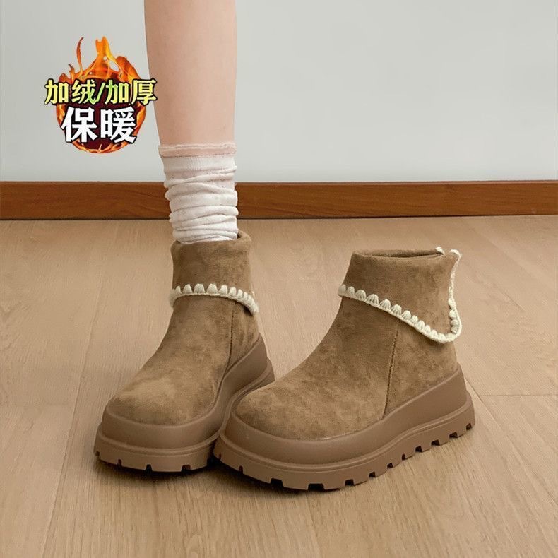 Fleece-Lined Warm Birkenstock-Style Short Boots for Women, Retro Versatile Thick-Soled Thickened Snow Boots, 2025 Autumn and Winter New Outdoor Cotton Shoes
