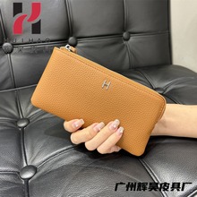 现货真皮荔枝皮长款H标7字拉女士钱包 多卡位高品质女士手拿钱包