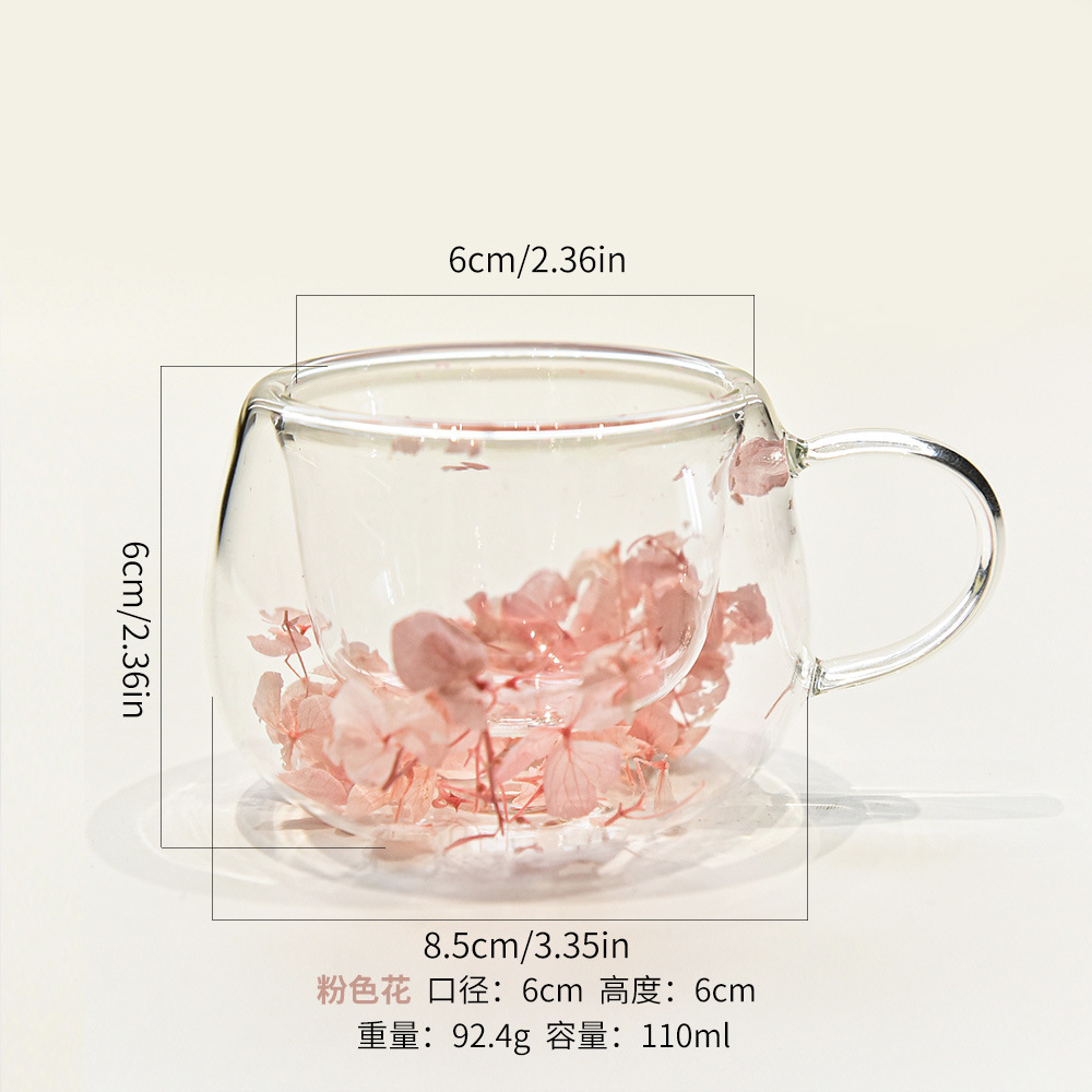 Taza de doble capa de alto borosilicato Taza de flor inmortal Taza de café de alto valor facial Taza de desayuno Taza de leche Taza de ceremonia de té Taza divisora de té