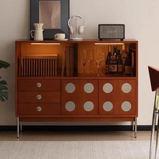 Vintage Solid Wood Side Cabinet Nordic Wall Locker Coffee Cabinet Small Apartment Tea Cabinet Glass Storage Side Cabinet