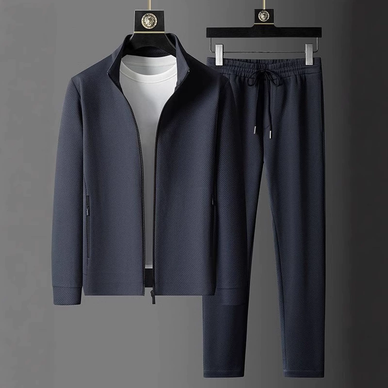 Autumn colored sports suit, jacket with zipper, trousers, set