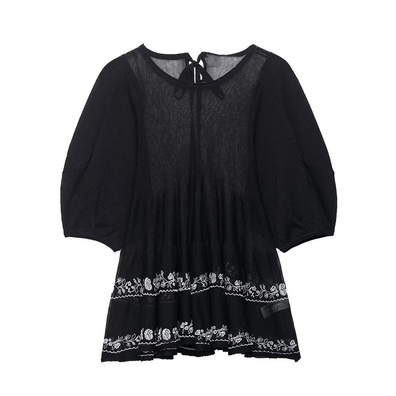 Pb&Za European and American Summer New Women's Lace Embroidered Long Shirt Translucent Top 0014013