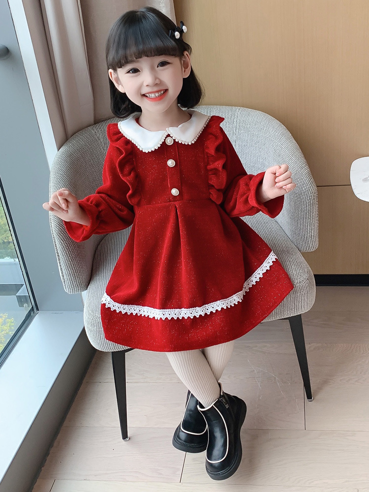 Girl's Fashionable 2023 Autumn New Fashion Sweet Doll Neck Princess Dress Trend for Small and Medium Sized_voghion.com