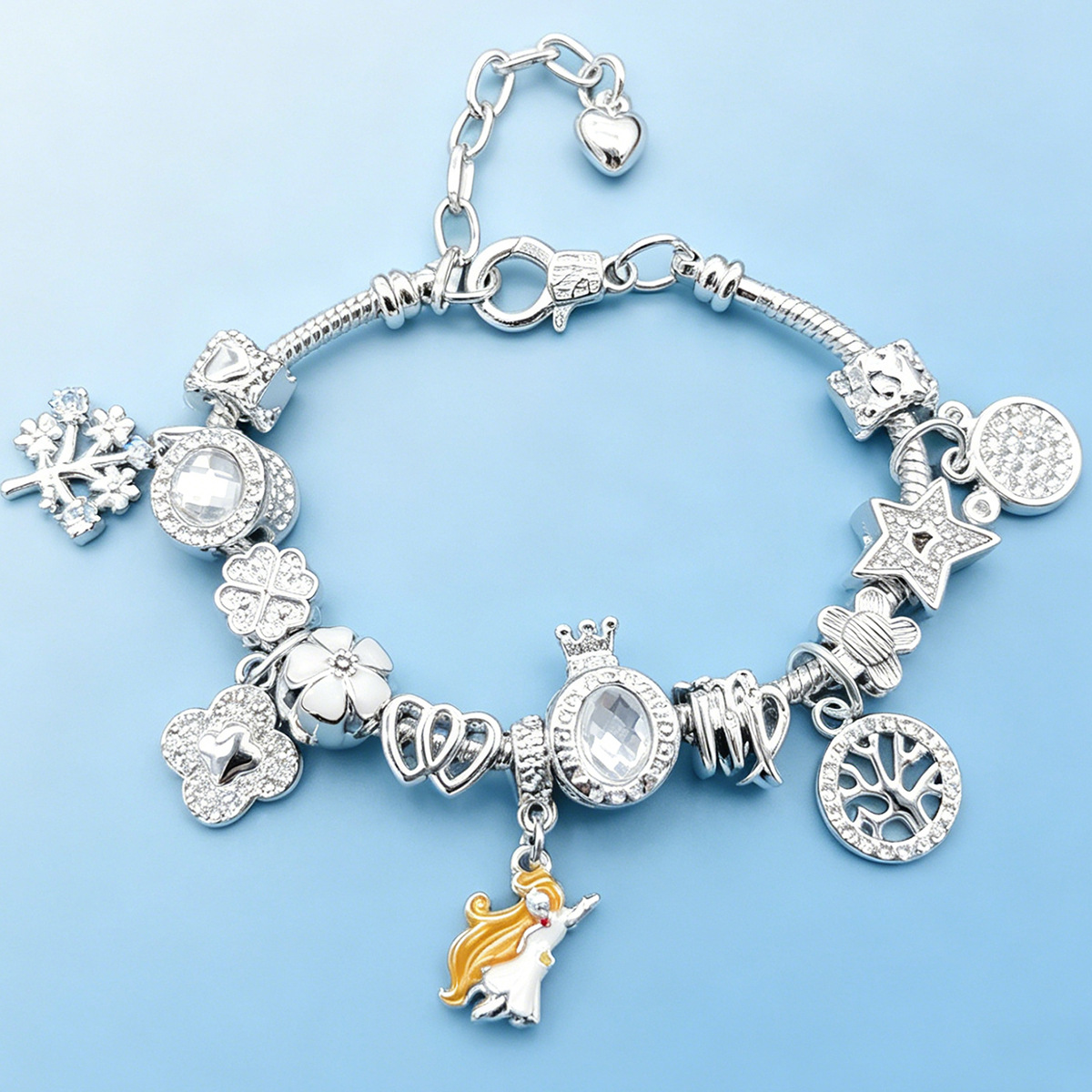 Brazalete Panjia DIY doce signos Brazalete diamante amor pentagramas árbol de la vida cuatro hojas joyas de moda
