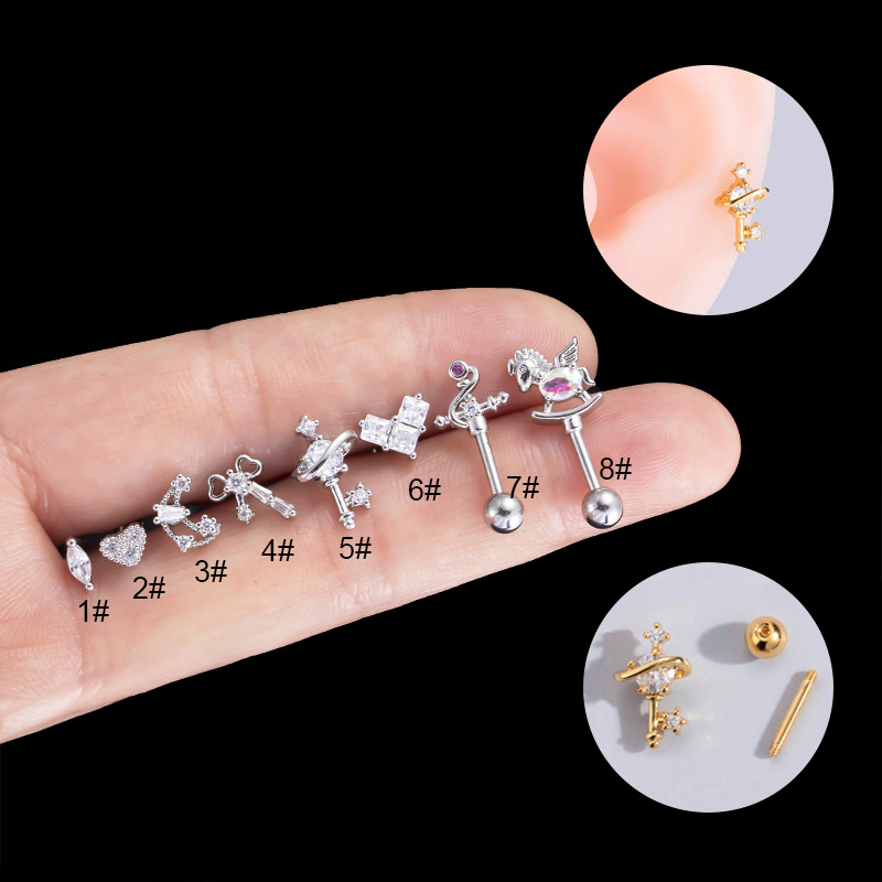 1 Piece Quantity Street Occasion 316 Stainless Steel , Copper Material 316 Stainless Steel  Copper Zircon Heart Shape Ear Studs For Women'S