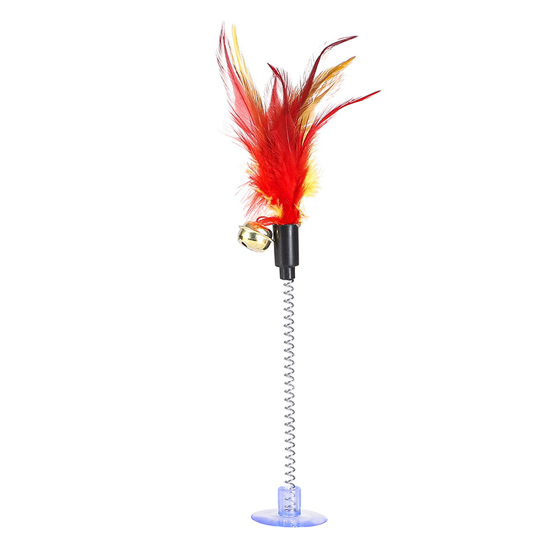Suction cup stick spring mouse teasing  feather head bite resistant self Hi cat toy_voghion.com