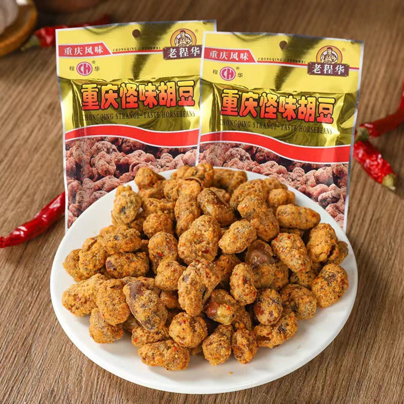 老程华450g怪味胡豆小吃兰花豆麻辣风味蚕豆休闲零食酥脆小吃批发