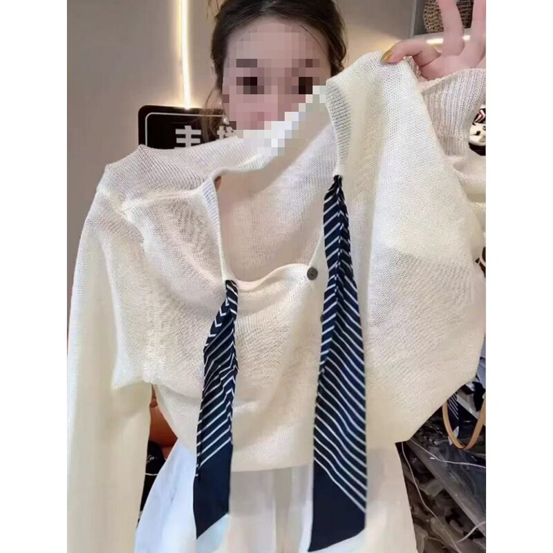 Gentle Style Long-Sleeved Knitted Cardigan for Women, Early Autumn New Style, Silk Scarf Tie, Casual Work Clothing Top, Gray Gentle Style Long-Sleeved Knitted Cardigan for Women, Early Autumn New Style, Silk Scarf Tie, Casual Work Clothing Top, Gray
