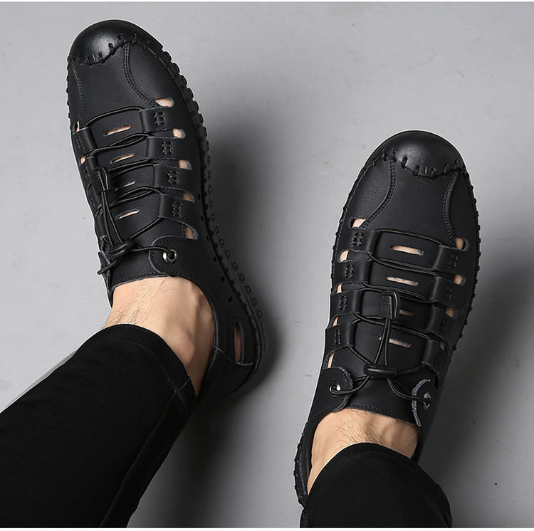 Dép sandal nam quai ngang da bò thật đế mềm thoáng khí kiểu lỗ rỗng — Màu Kaki, Màu nâu vàng, Màu đen chi tiết 18