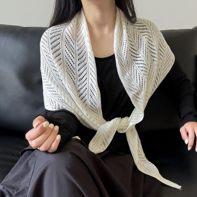 自制冰丝针织披肩镂空三角巾女夏季麻感披肩罩衫防晒空调围巾批发|undefined