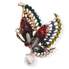 跨境新款西裝裝飾水鑽胸針毛衣珍珠胸花金屬蝴蝶別針廠家批發配飾