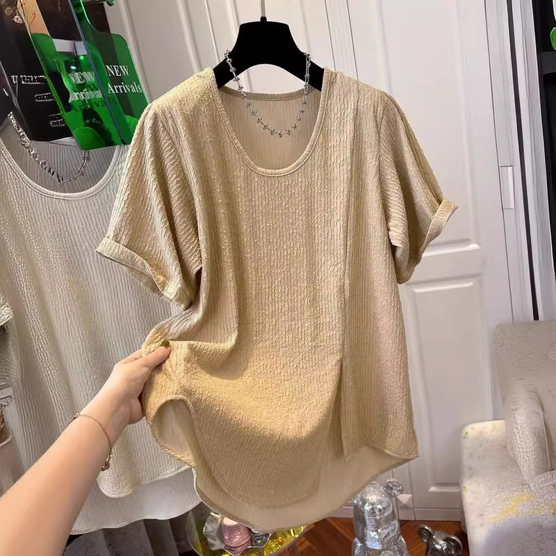デザイン感が不規則で、半袖tシャツの女性夏の新型韓国系特大サイズ300斤太ったmmゆるい上着|undefined