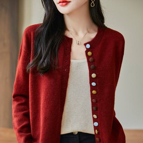 Wholesale Colorful Button Crewneck Cardigan Autumn/Winter New Style Literary Loose Women's Chanel Inspired Knit Top