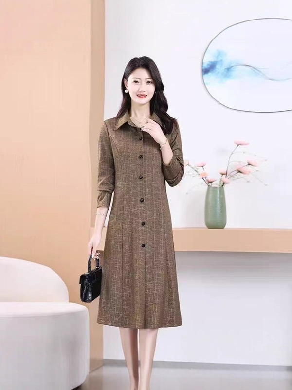 2025春秋季外套女妈妈装大码显瘦风衣POLO领单排扣中长款上衣|undefined