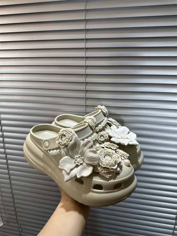 フラワー 6cm 厚底下駄スリッパ女性用 2025 年夏新入生夏のお出かけサンダル|undefined