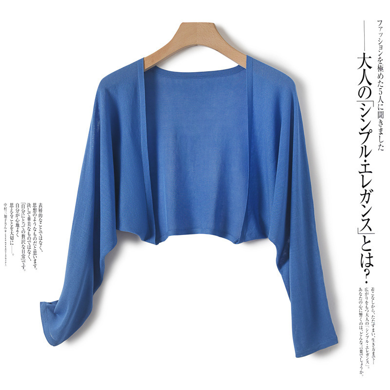 Ropa de protección solar de seda helada de manga larga para mujer, estilo transfronterizo, tipo chal pequeño, chaqueta tipo camisa para aire acondicionado de verano, cárdigan corto blanco, estilo fino