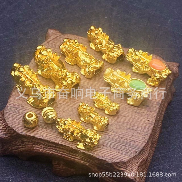 新款保色镀金貔貅配件 10mm六字箴言珠铜钱圆珠配饰 DIY沙金饰品