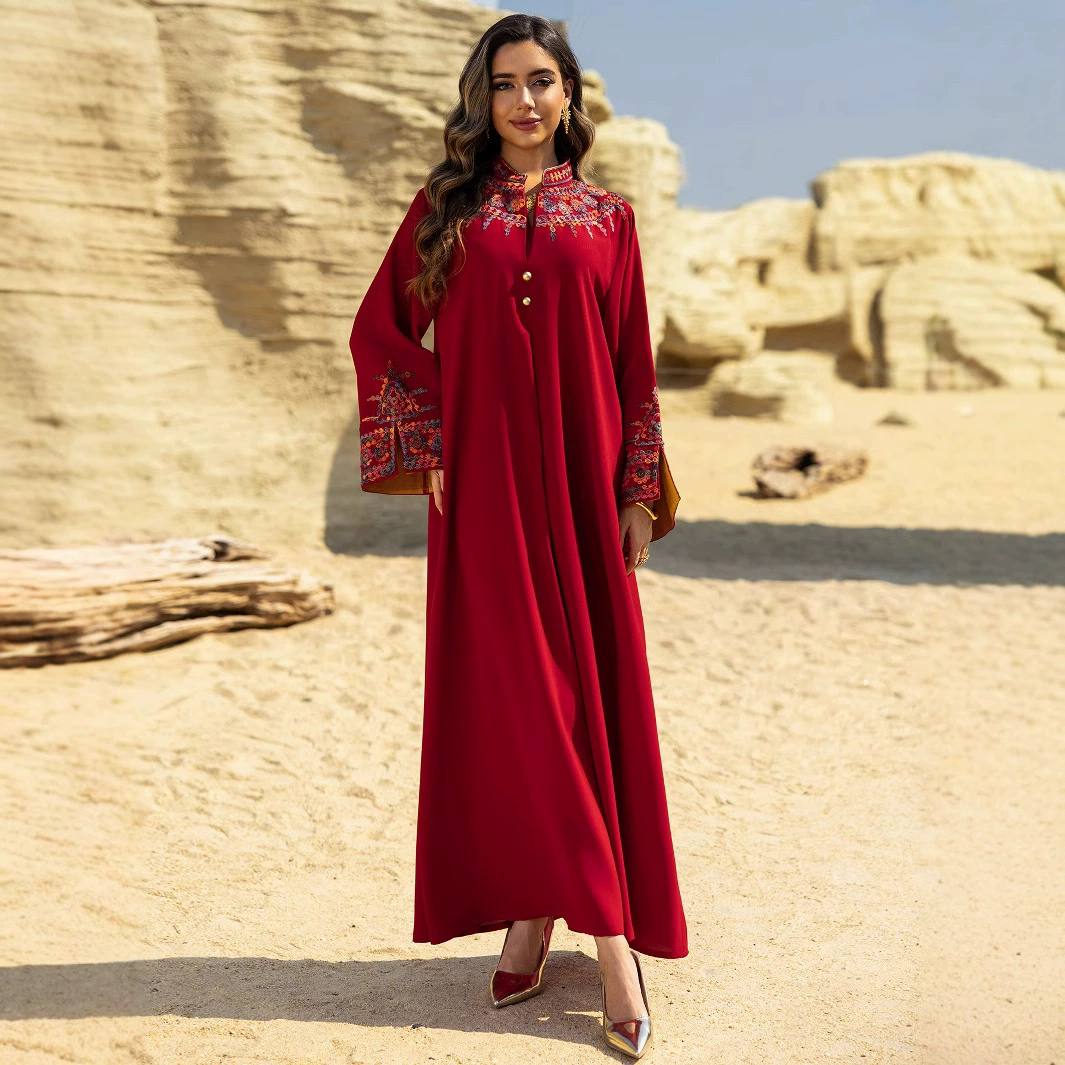 AB467 Muslim women's robe spring and summer fashion new Dubai embroidered embroidery dress jalabiya