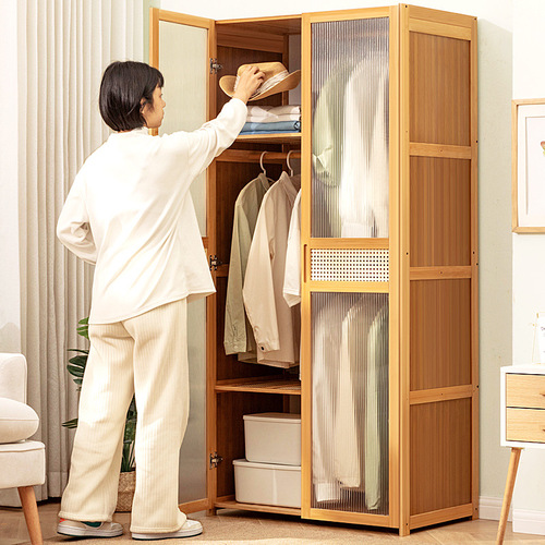 Simple wardrobe bedroom home rental house children's solid wood assembled cabinet wardrobe economical small apartment storage