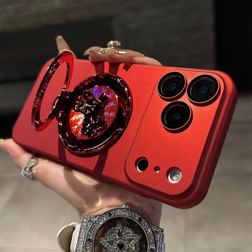 Año Nuevo pony giroscopio soporte para Apple 17 proMax caso de teléfono chino rojo iPhone 16 caso de piel