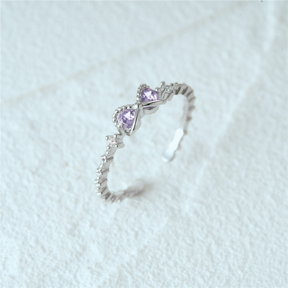 4g Weight Zircon Inlay Material Open Rings Classification Adjustable Ring Size 1 Piece Quantity Daily Occasion 925 Sterling Silver Material Heart Shape, Flower, Bow Knot Pattern Women's Gender Plating, Flowers Design Sweet, Shiny Style 925 Sterling Silver Zircon Heart Shape Flower Bow Knot Open Rings 12