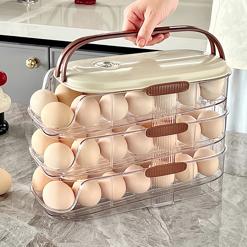 Estante de almacenamiento de huevos portátiles transfronterizos especial para refrigerador puerta lateral de almacenamiento de huevos rodantes automáticos multicapa de grado alimenticio